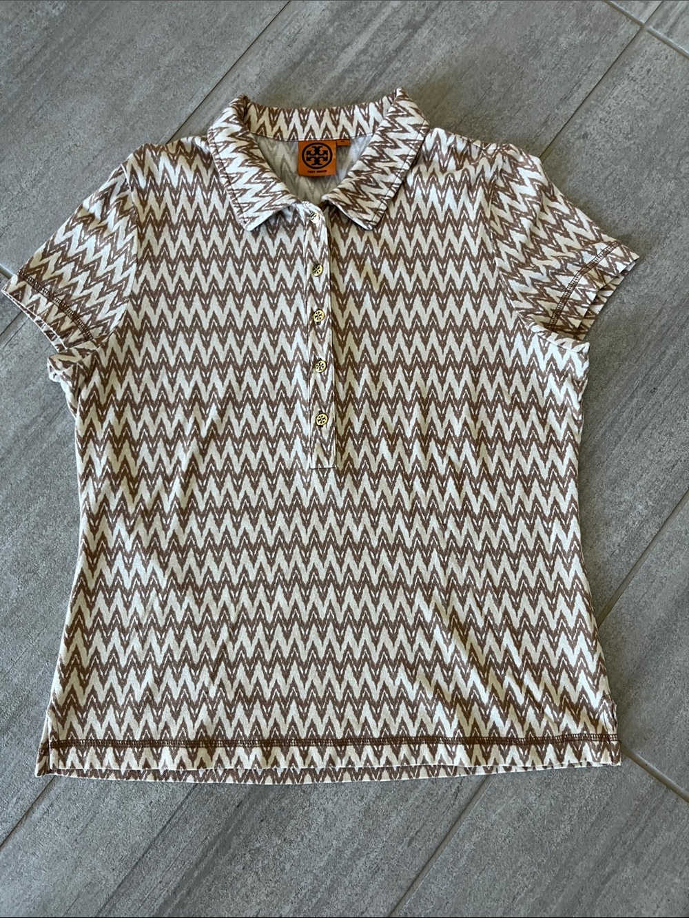 Tory Burch Brown & White Zigzag Polo Shirt